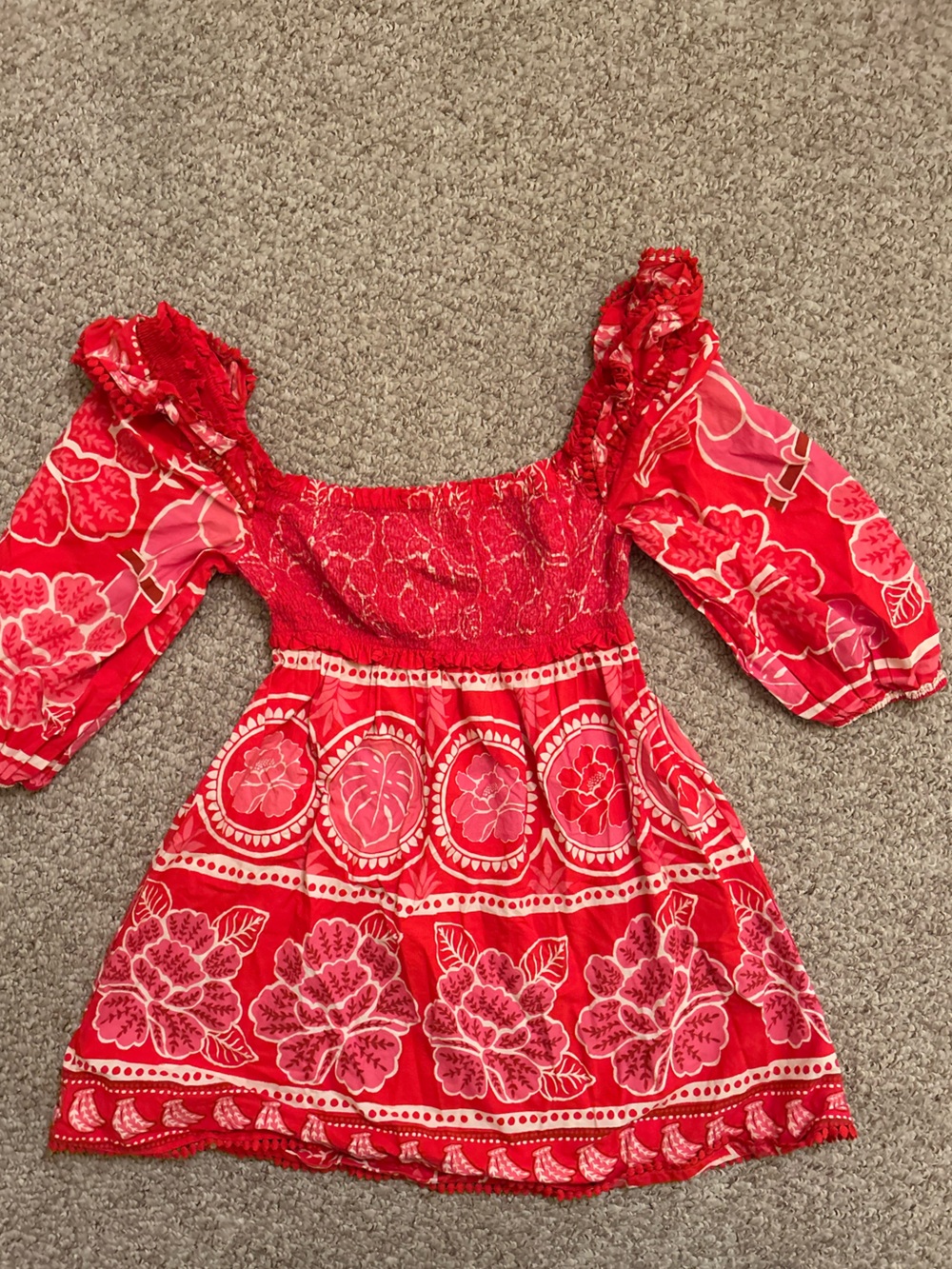 Farm Rio Summer Sunrise Cotton Mini Red White Dress size L - Picture 3 of 7